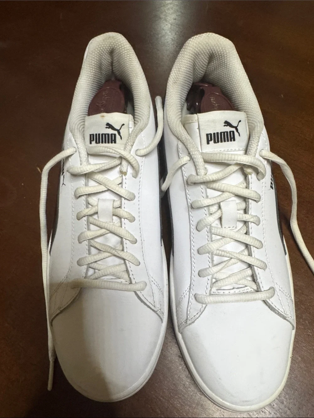 Puma White Low-Top Leather Sneakers with Black Logo